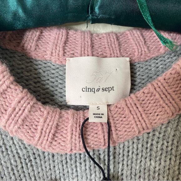 CINQ‎ a SEPT Gianni Fair Isle Sweater Burgundy Wool Sequins Geometric small NEW - Picture 8 of 10